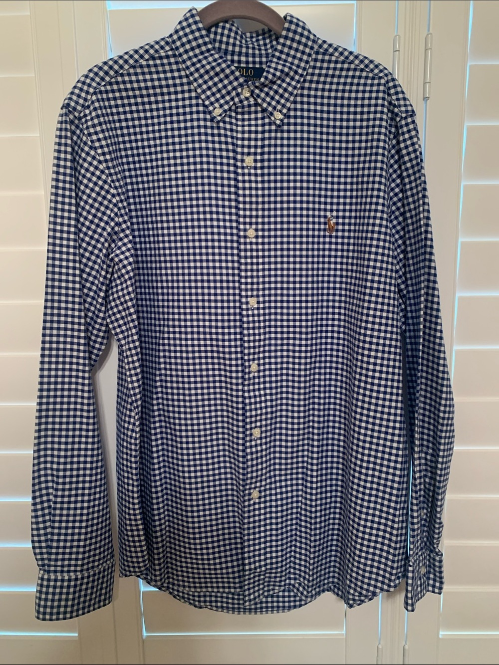 POLO Ralph Lauren Men's Blue Gingham Button-Down Oxford Shirt - Picture 3 of 8